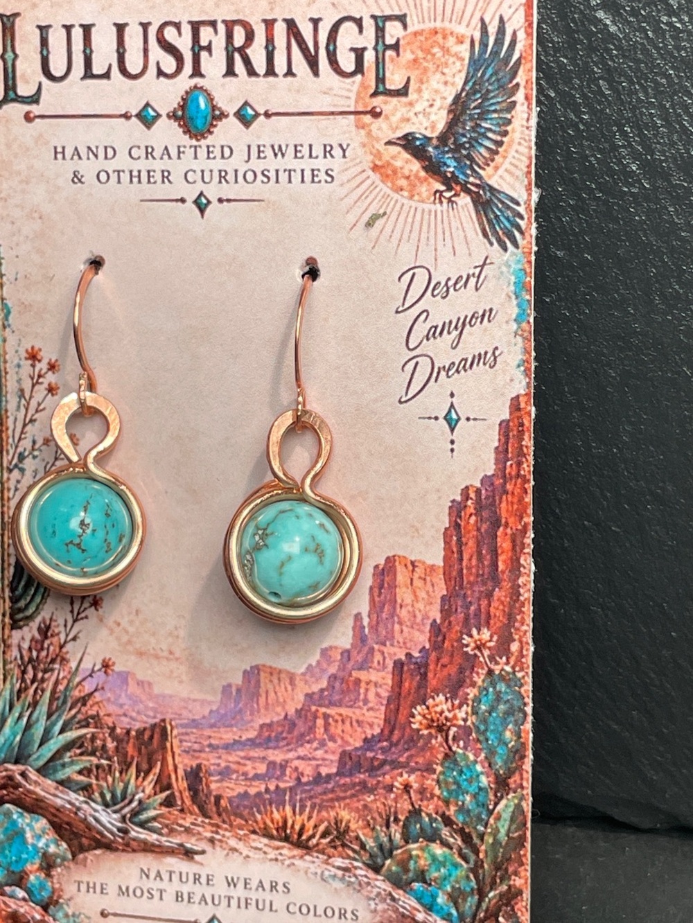 Artisan Turquoise and Gold Drop Earrings - Picture 10 of 10